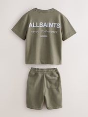 smALLSAINTS Khaki Green Underground T-Shirt and Sweat Shorts Set - Image 2 of 7