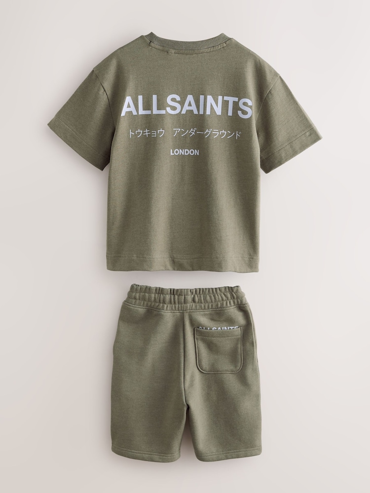 smALLSAINTS Khaki Green Underground T-Shirt and Sweat Shorts Set - Image 2 of 7