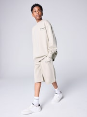 smALLSAINTS Neutral Underground Oversized Sweatshirt and Sweat Shorts Set - Image 1 of 13