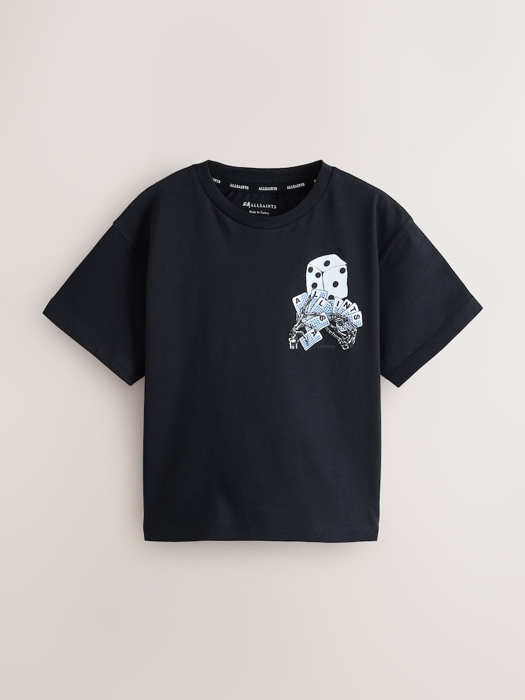 smALLSAINTS Black/Dealt Oversized Graphic Crew Neck T-Shirt - Image 1 of 5 smALLSAINTS Black/Dealt Oversized Graphic Crew Neck T-Shirt - Image 1 of 5