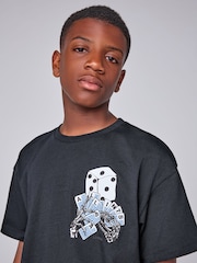 smALLSAINTS Black/Dealt Oversized Graphic Crew Neck T-Shirt - Image 6 of 11