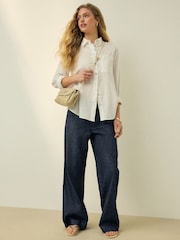 Indigo Blue N. Premium Wide Leg Linen Blend Tailored Jeans - Image 2 of 6