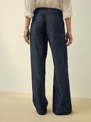 Indigo Blue N. Premium Wide Leg Linen Blend Tailored Jeans - Image 5 of 6