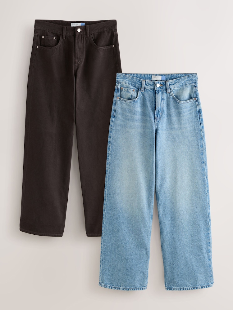 Mid Blue / Chocolate Brown Wide Leg Jeans 2 Pack - Image 1 of 11 Mid Blue / Chocolate Brown Wide Leg Jeans 2 Pack - Image 1 of 11