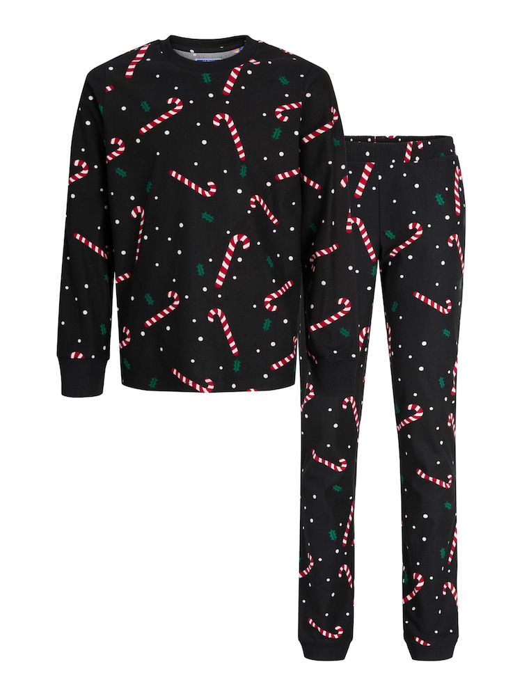 JACK & JONES Junior Candy Cane Print Black Pyjamas - Image 1 of 3 JACK & JONES Junior Candy Cane Print Black Pyjamas - Image 1 of 3