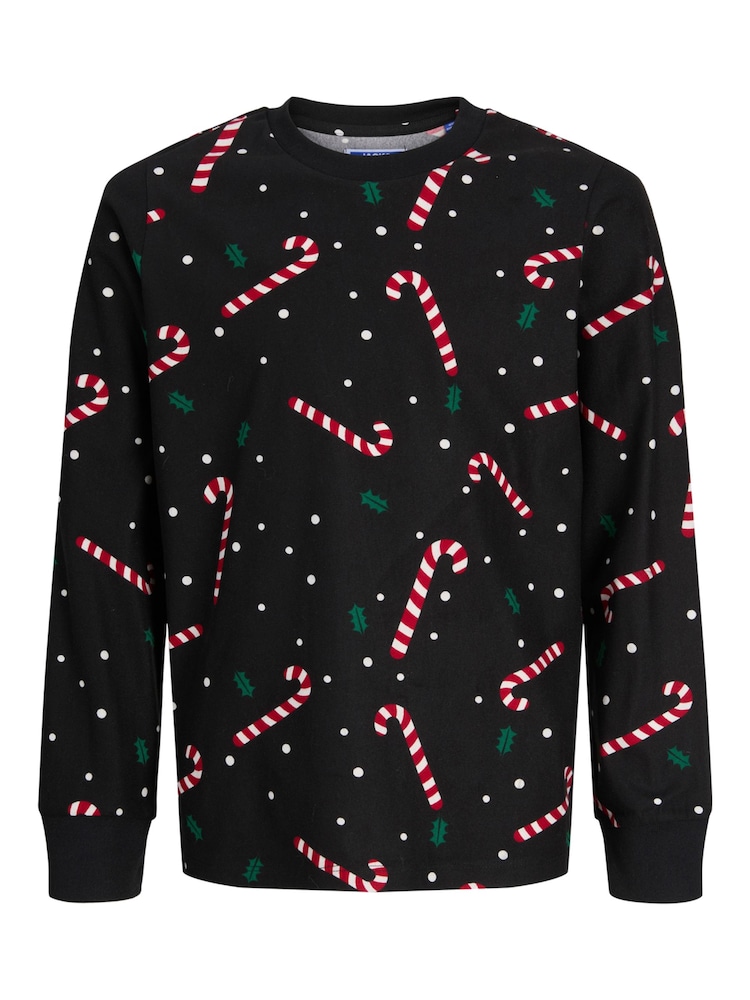 JACK & JONES Junior Candy Cane Print Black Pyjamas - Image 3 of 3 JACK & JONES Junior Candy Cane Print Black Pyjamas - Image 3 of 3