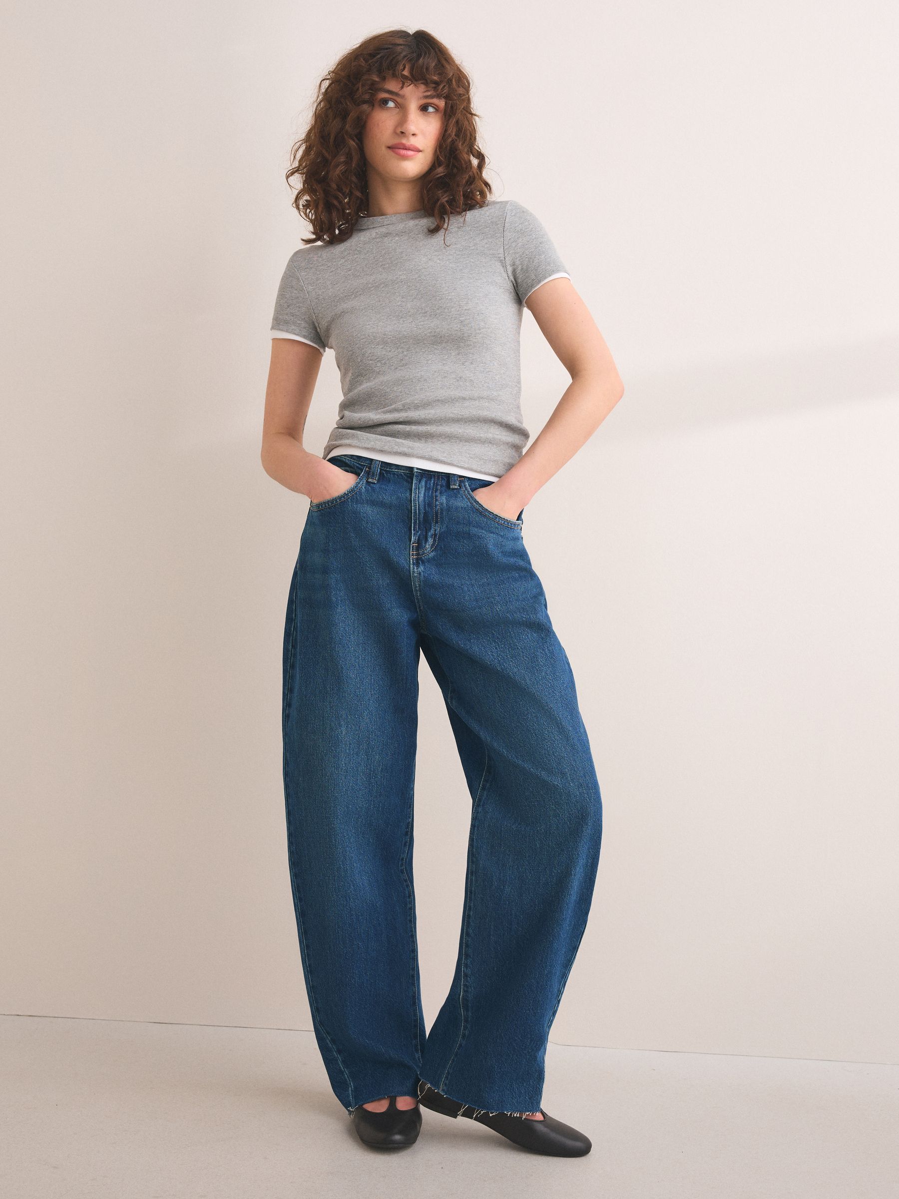Buy Dark Blue Barrel Leg Jeans from Next USA