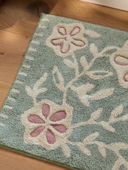Sage Green Floral Cotton Shower Mat - Image 2 of 3