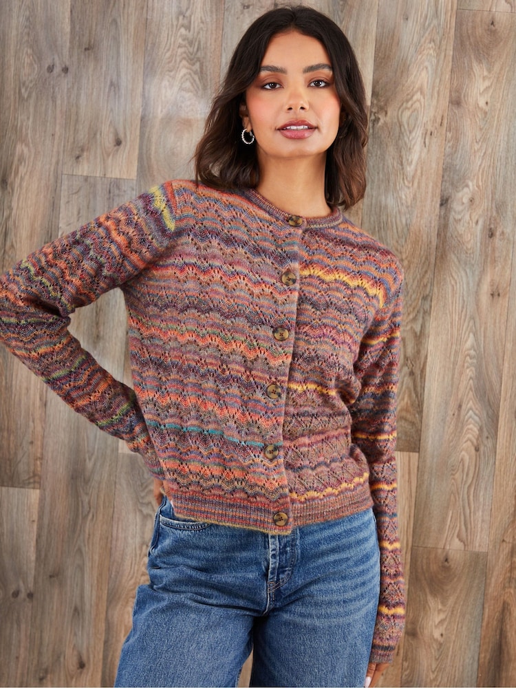Threadbare Brown Space Dye Knitted Cardigan - Image 1 of 5 Threadbare Brown Space Dye Knitted Cardigan - Image 1 of 5