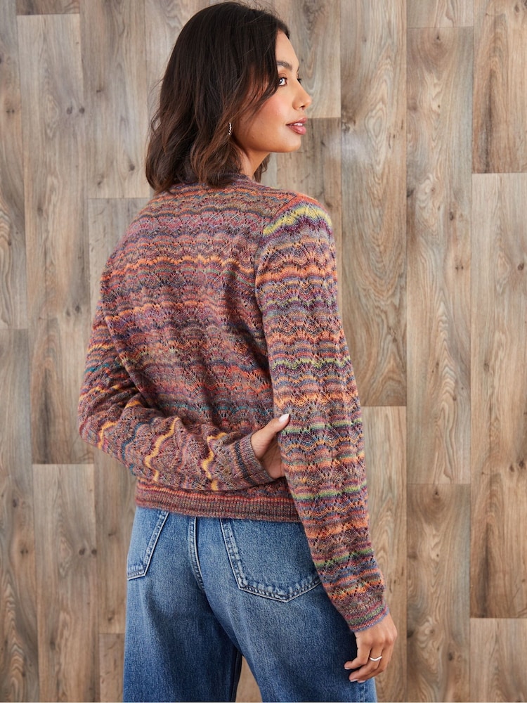 Threadbare Brown Space Dye Knitted Cardigan - Image 2 of 5 Threadbare Brown Space Dye Knitted Cardigan - Image 2 of 5