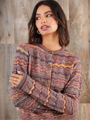 Threadbare Brown Space Dye Knitted Cardigan - Image 3 of 5
