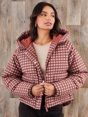 Threadbare Red Gingham Hooded Padded Jacket - Image 1 of 4