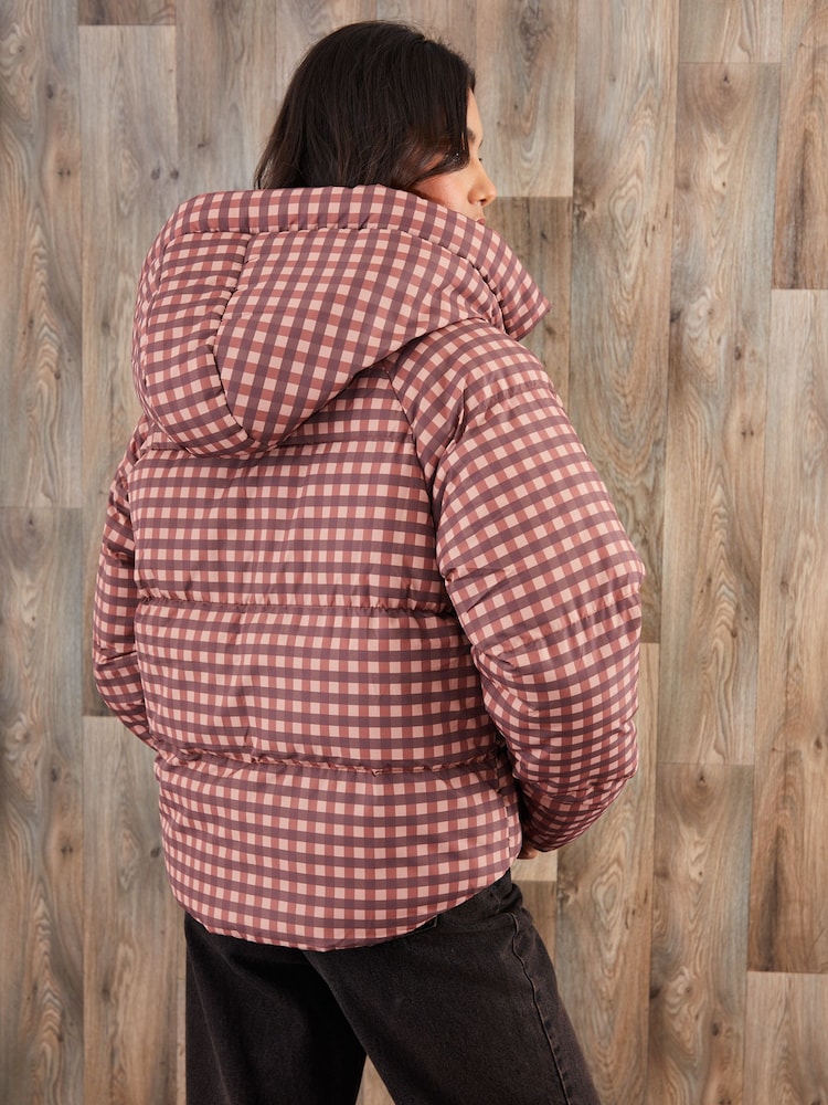 Threadbare Red Gingham Hooded Padded Jacket - Image 2 of 4 Threadbare Red Gingham Hooded Padded Jacket - Image 2 of 4