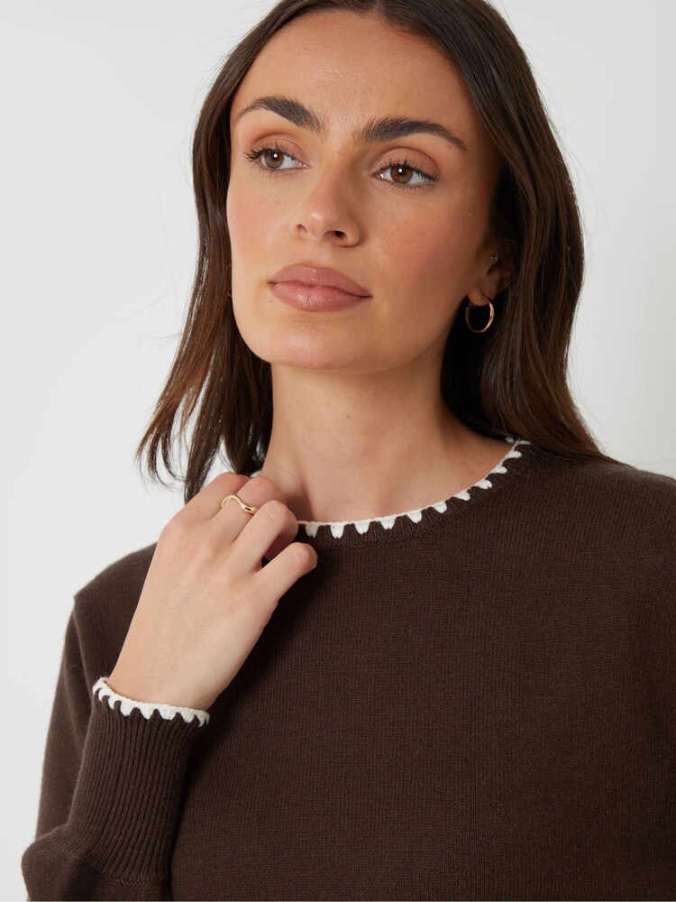 Threadbare Brown Contrast Edge Balloon Sleeve Jumper - Image 4 of 4 Threadbare Brown Contrast Edge Balloon Sleeve Jumper - Image 4 of 4