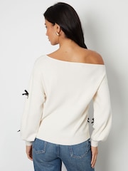 Threadbare Cream Bow Embellished Slash Neck Jumper - Image 2 of 4