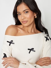 Threadbare Cream Bow Embellished Slash Neck Jumper - Image 3 of 4
