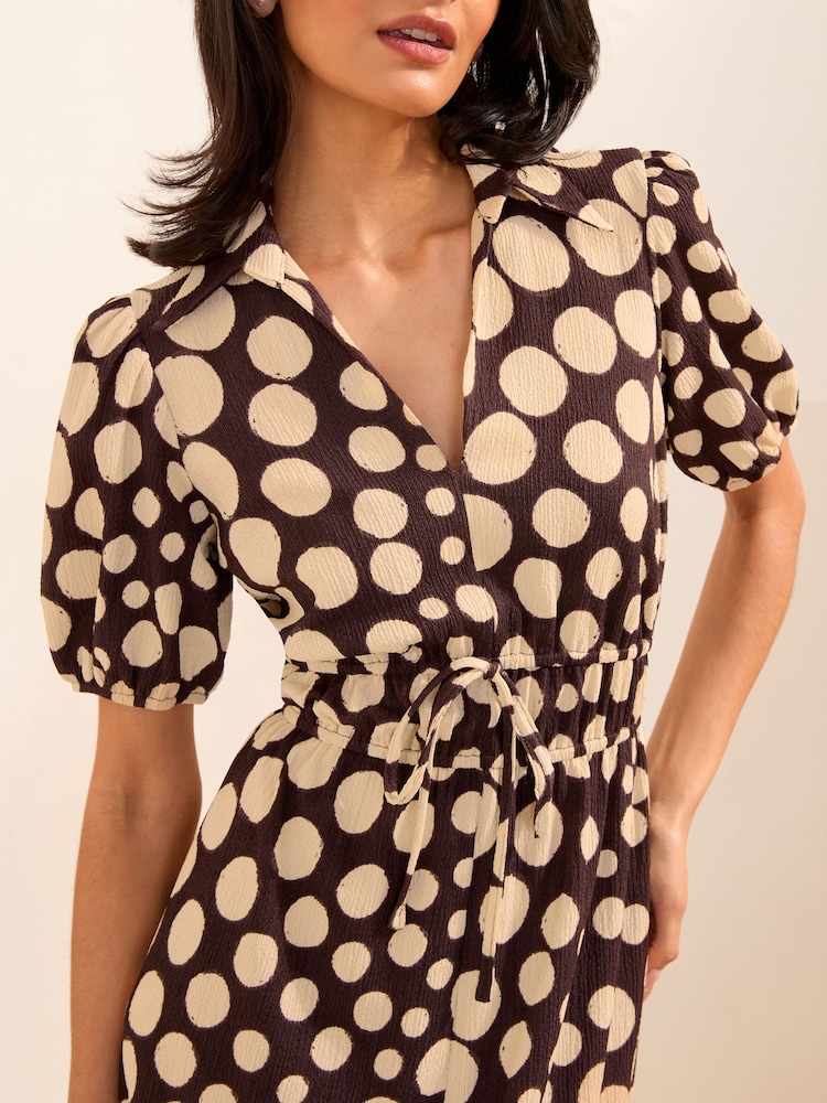 Buy Friends Like These Chocolate Brown/Cream Spot Short Sleeve Jersey Tie  waist Midi Dress from Next Mauritius
