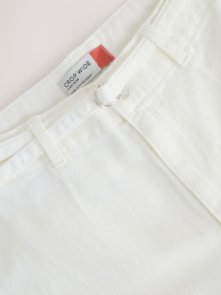 White Belted Wide Leg Cropped Jeans - Image 4 of 4