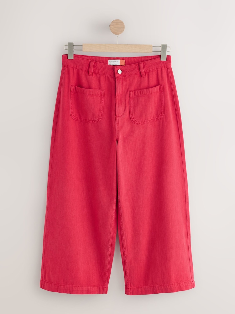 Röd - Lätta denimjeans med lappfickor och croppade ben - Bild 1 av 4