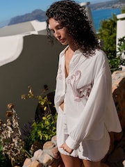 Daily by Desmond and Dempsey White Viscose Cotton Blend Embroidery Shirt - Image 2 of 5