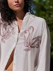 Daily by Desmond and Dempsey White Viscose Cotton Blend Embroidery Shirt - Image 5 of 5