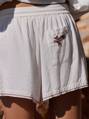 Daily by Desmond and Dempsey White Viscose Cotton Blend Shorts with Embroidery - Image 4 of 5