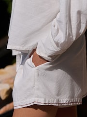 Daily by Desmond and Dempsey White Viscose Cotton Blend Shorts with Embroidery - Image 5 of 5