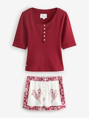 Daily by Desmond and Dempsey Red/Cream Cotton Short Pyjamas Set - Image 8 of 10