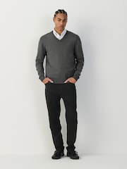 Charcoal Grey V-Neck Regular Fit Cotton Rich Jumper - Image 2 of 5