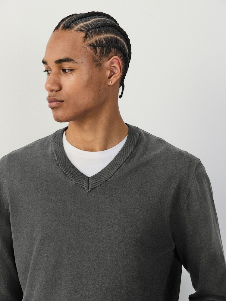Charcoal Grey V-Neck Regular Fit Cotton Rich Jumper - Image 5 of 5 Charcoal Grey V-Neck Regular Fit Cotton Rich Jumper - Image 5 of 5