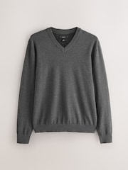 Charcoal Grey V-Neck Regular Fit Cotton Rich Jumper - Image 6 of 8