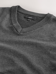 Charcoal Grey V-Neck Regular Fit Cotton Rich Jumper - Image 7 of 8