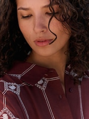 Daily by Desmond and Dempsey Chocolate Brown All Over Embroidery Cotton Oversized Shirt - Image 5 of 6