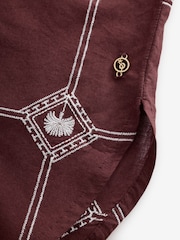 Daily by Desmond and Dempsey Chocolate Brown All Over Embroidery Cotton Oversized Shirt - Image 8 of 9