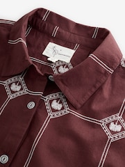Daily by Desmond and Dempsey Chocolate Brown All Over Embroidery Cotton Oversized Shirt - Image 9 of 9