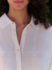 Daily by Desmond and Dempsey White All Over Embroidery Cotton Shirt Short Co-ord Set - Image 4 of 5