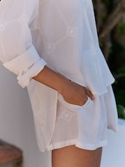 Daily by Desmond and Dempsey White All Over Embroidery Cotton Shirt Short Co-ord Set - Image 5 of 5