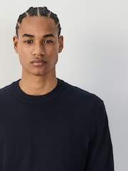 Navy Blue Crew Neck Regular Fit Cotton Rich Jumper - Image 4 of 7