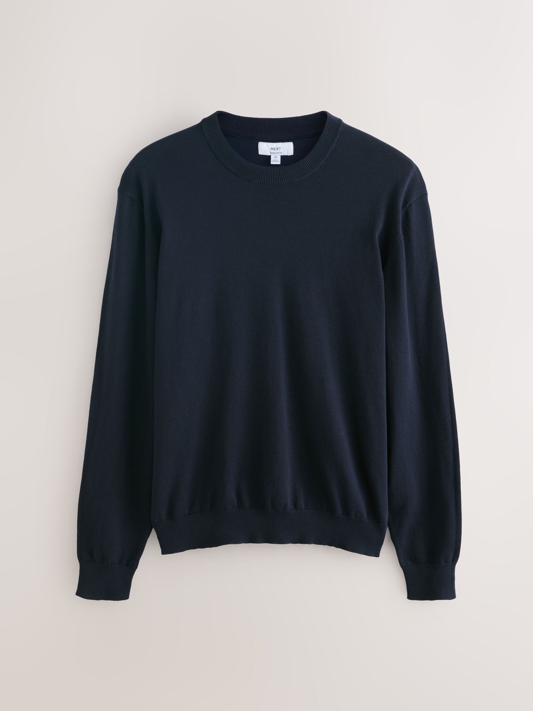 Buy Navy Blue Crew Neck Regular Fit Cotton Rich Jumper from the