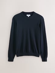 Navy Blue Crew Neck Regular Fit Cotton Rich Jumper - Image 5 of 7