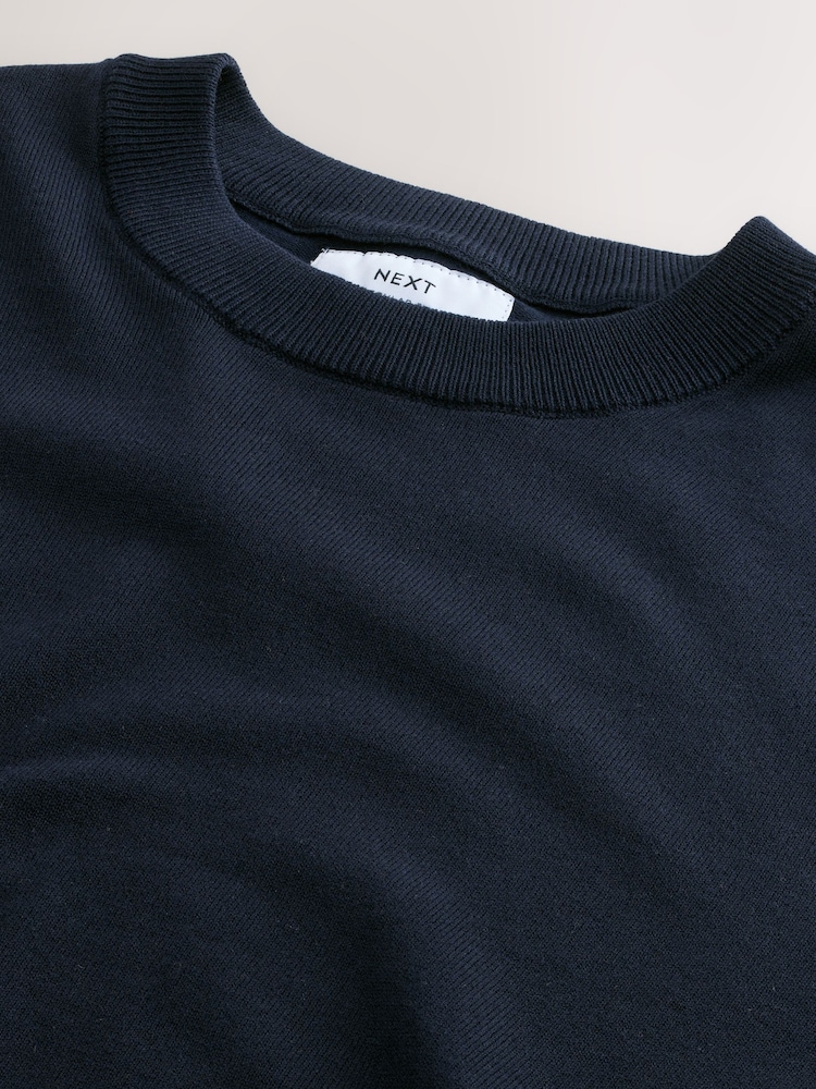 Navy Blue Crew Neck Regular Fit Cotton Rich Jumper - Image 7 of 7