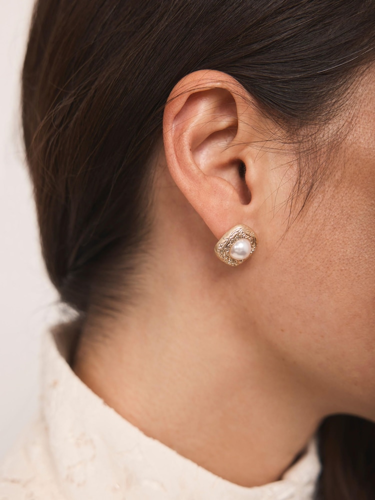 Mint Velvet Gold Tone Pearl Stud Earrings - Image 4 of 4 Mint Velvet Gold Tone Pearl Stud Earrings - Image 4 of 4