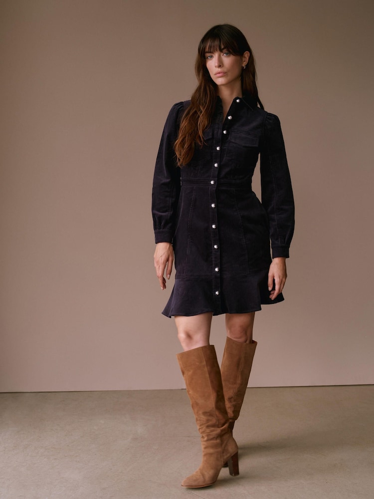 Mint Velvet Blue Corduroy Mini Dress - Image 1 of 7 Mint Velvet Blue Corduroy Mini Dress - Image 1 of 7