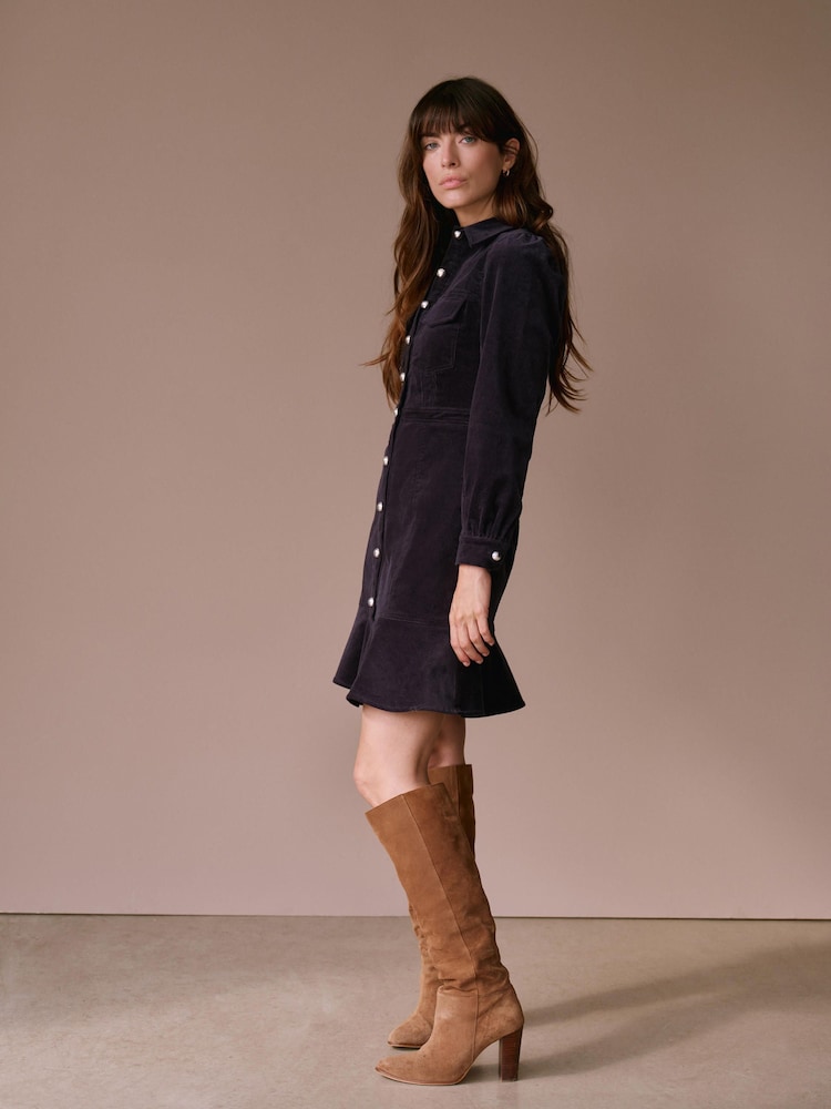 Mint Velvet Blue Corduroy Mini Dress - Image 2 of 7 Mint Velvet Blue Corduroy Mini Dress - Image 2 of 7