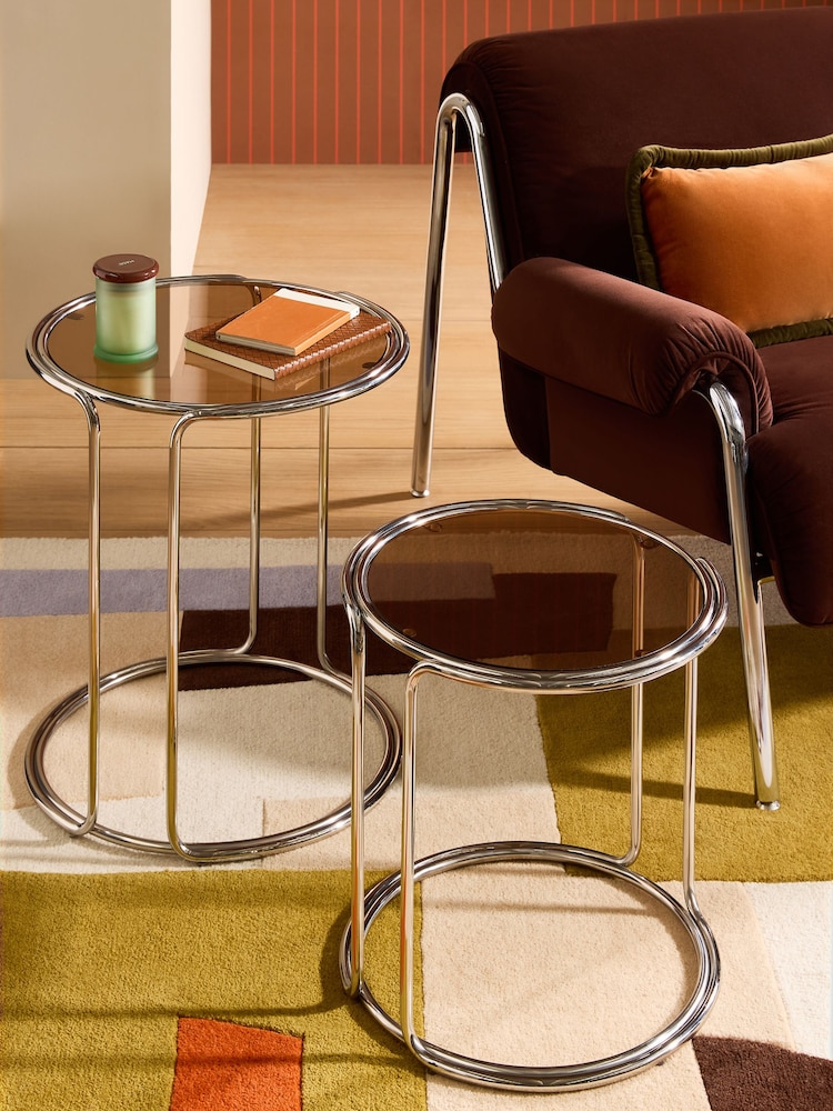 MADE.COM Chrome Piper Amber Glass Nest of Table - Image 1 of 6 MADE.COM Chrome Piper Amber Glass Nest of Table - Image 1 of 6