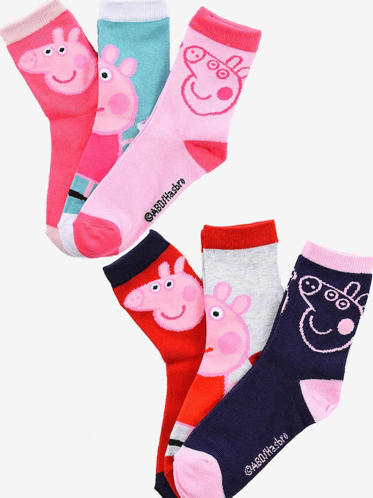 Brands In Pink Peppa Pig Face Socks 6 Pack - Image 1 of 5