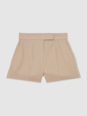 Neutral - Reiss Mila Linen Wave-Trim Shorts - Imaginea 2 din 6