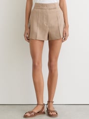 Neutral - Reiss Mila Linen Wave-Trim Shorts - Imaginea 3 din 6