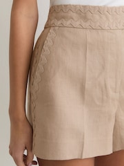 Neutral - Reiss Mila Linen Wave-Trim Shorts - Imaginea 4 din 6