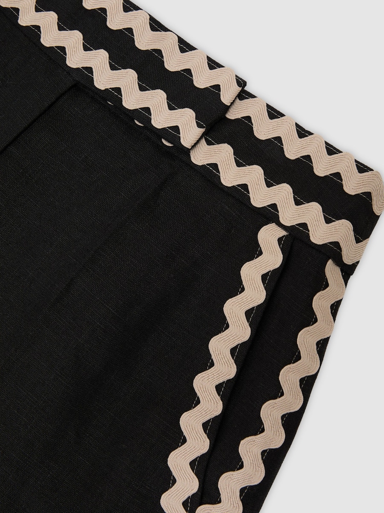 Reiss Black Mila Linen Wave-Trim Shorts - Image 6 of 6 Reiss Black Mila Linen Wave-Trim Shorts - Image 6 of 6